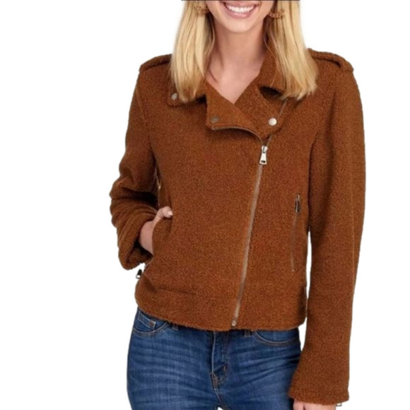 MAX Studio Brown sherpa moto jacket - Picture 2 of 16